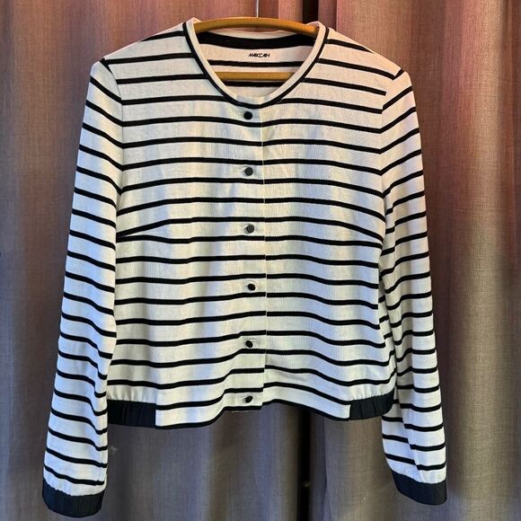 Marc Cain striped button up cotton knit jacket - N4 L - Picture 1 of 11